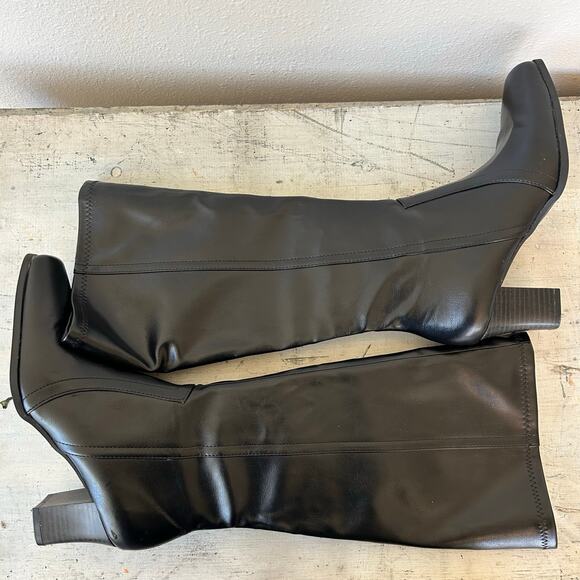 Predictions tall boots faux leather square toe block heel classic glam 6.5 - Picture 11 of 13